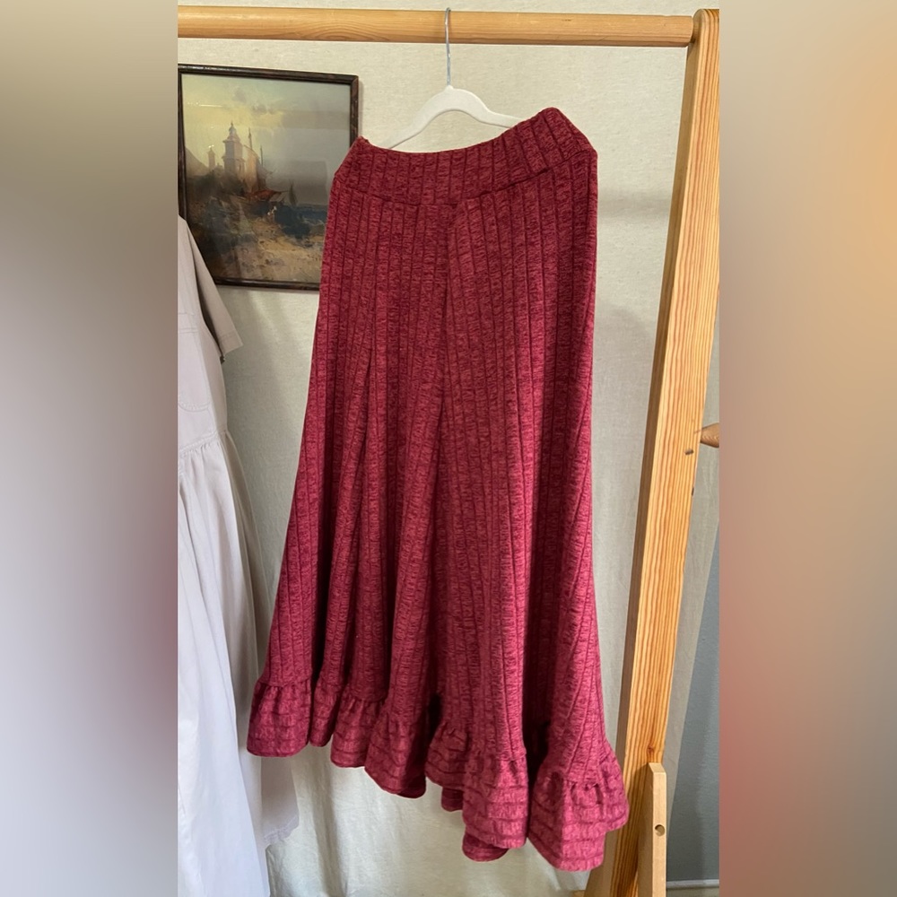Anthro ribbed Pink red ankle skirt